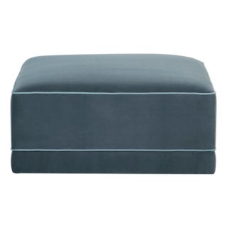 Willow Misty Blue with Pale Blue Piping Performance Velvet Ottoman For Sale
