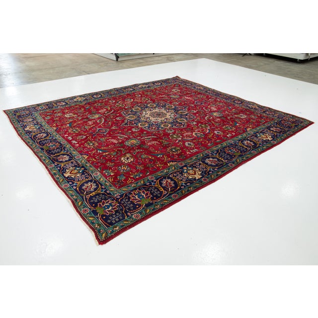 Traditional 10 X 11 Handmade Vintage Tabriz Red Wool Rug With Rosette Design For Sale - Image 3 of 8