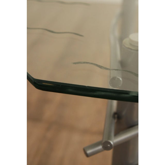 Silver Modern Triangular Glass Top Brushed Steel Table For Sale - Image 8 of 13