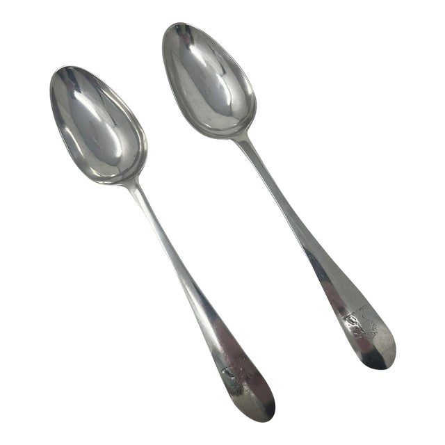 Antique Pair Irish Dublin Sterling Silver Serving Gravy Spoons John Pittar 1780 For Sale