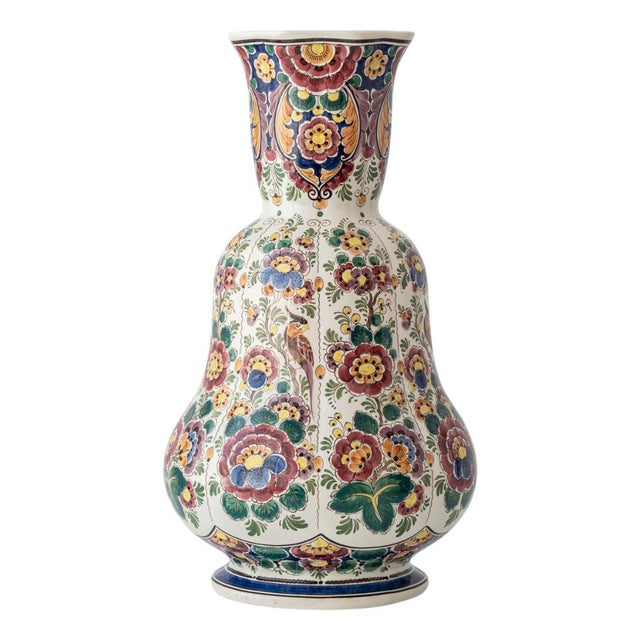 Cream Vintage Hand-Painted Polychrome Delft Double Gourd Vase from Velsen, 1950s-1960s For Sale - Image 8 of 8