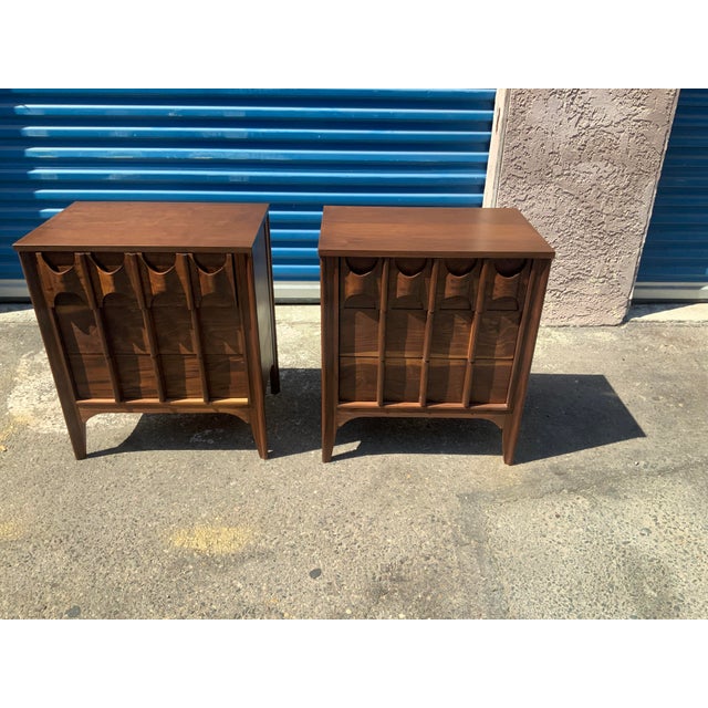 1970s Mid Century Walnut Nightstands - Pair For Sale - Image 5 of 9