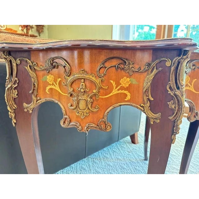 Louis XV–style Marquetry Console Table With Decorative Gilt-Metal Mounts For Sale - Image 6 of 9
