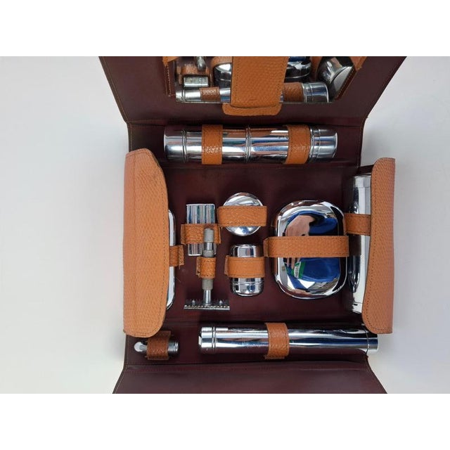 Silver Art Deco Mens Travel Shaving Kit in Leather Case, Czechoslovakia, 1930s For Sale - Image 8 of 18