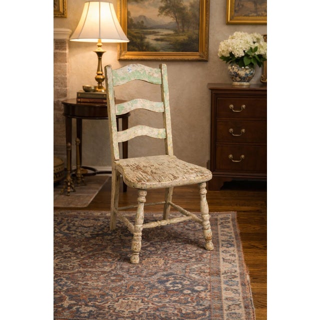 American Antique American Primitive Painted Ladder-Back Child’s Chair, C. 1900 For Sale - Image 3 of 5