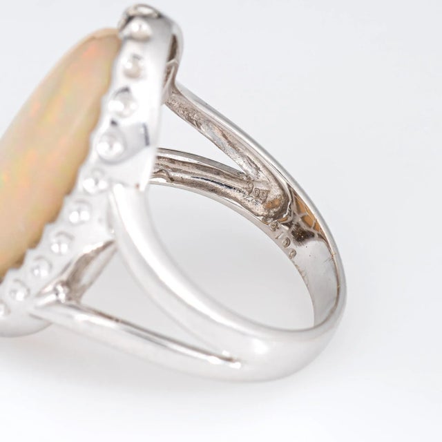Metal 8ct Natural Opal Ring Estate 14k White Gold Large Oval 6.5 Cocktail Jewellery size 6.5 For Sale - Image 7 of 7