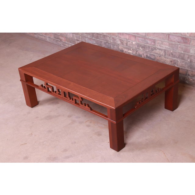 Baker Furniture Hollywood Regency Chinoiserie Carved Mahogany Coffee Table, Newly Refinished For Sale - Image 13 of 13