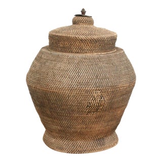 Finely Woven Southeast Asian Lidded Basket For Sale