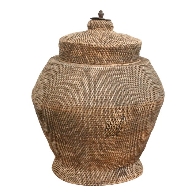 Finely Woven Southeast Asian Lidded Basket For Sale
