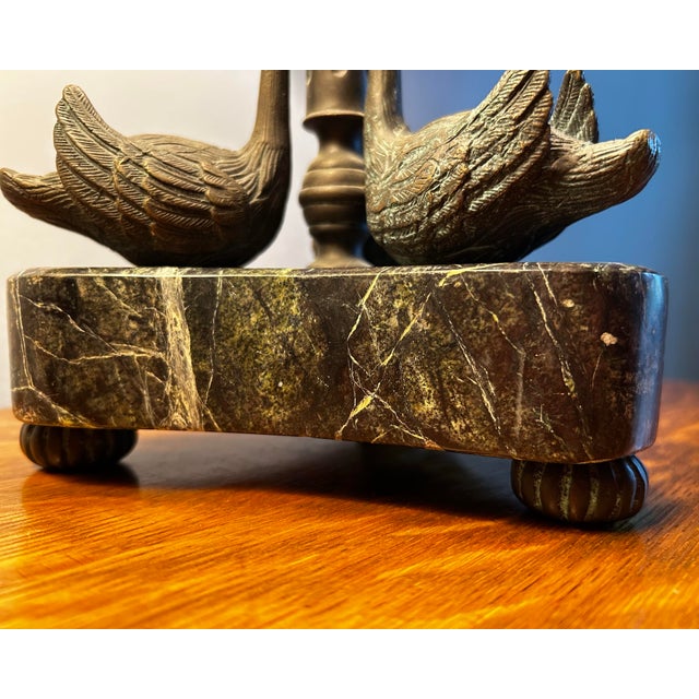 Theodore Alexander Vintage Pair of Bronze & Marble Swan Table Lamps For Sale In Philadelphia - Image 6 of 12