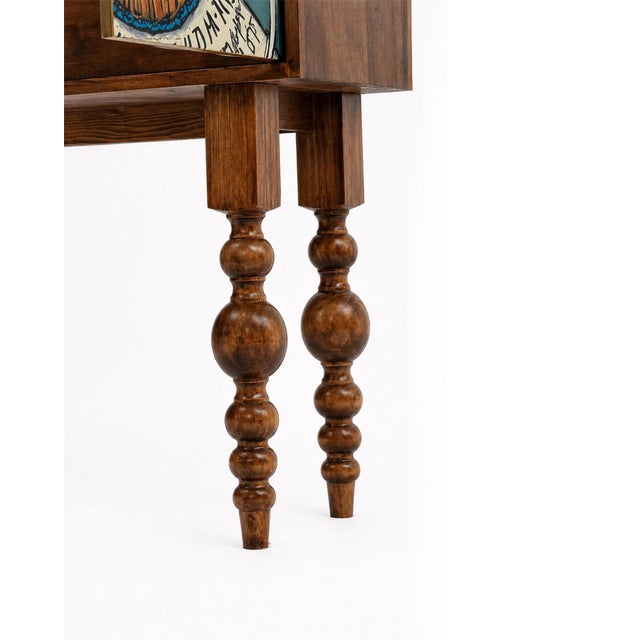 Wood Limited Edition Contemporary Hand-Painted Artist-Made Bar Cabinet For Sale - Image 7 of 10