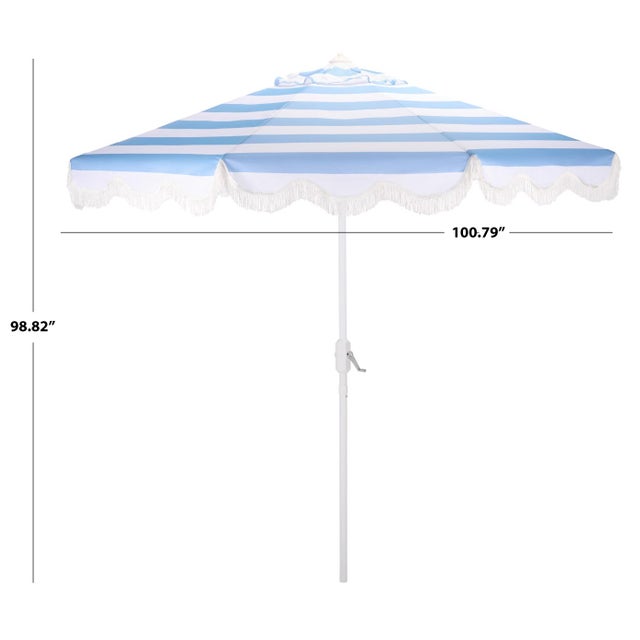 Modern Lucerna 9 Ft Crank Umbrella, Baby Blue Stripe/White Pole For Sale - Image 3 of 9