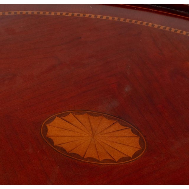 Wood Sheraton Style Parquetry Mahogany Oval Tray Table For Sale - Image 7 of 7