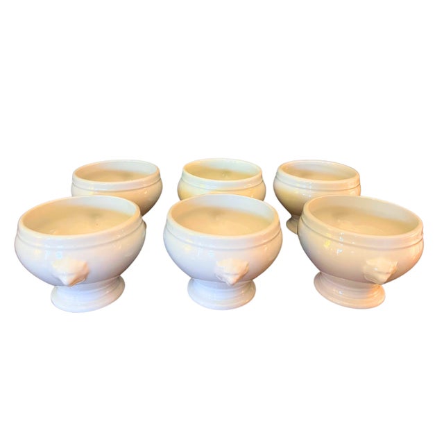 Set of 6 Vintage French Earthenware Bowls With Lion Decoration, Circa 1930 For Sale - Image 4 of 7