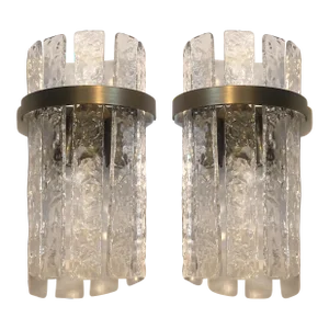 Set of 2 Contemporary Italian "Hammered Listelli" Murano Glass.