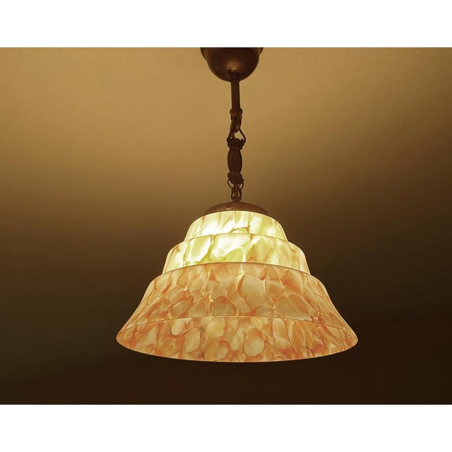 Modern Art Deco Pendant Light in Pink Coral Glass, 1930s For Sale - Image 3 of 18