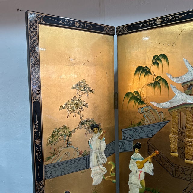 Asian 1950s Stunning Gold Asian Room Divider Screen For Sale - Image 3 of 12