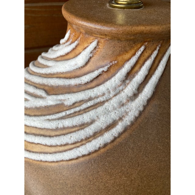 Brown Mid-Century Modern Lava Glazed Abstract Ceramic Table Lamp For Sale - Image 8 of 13