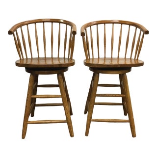 Vintage Oak Swivel Barstools With Spindle Backs - a Pair For Sale