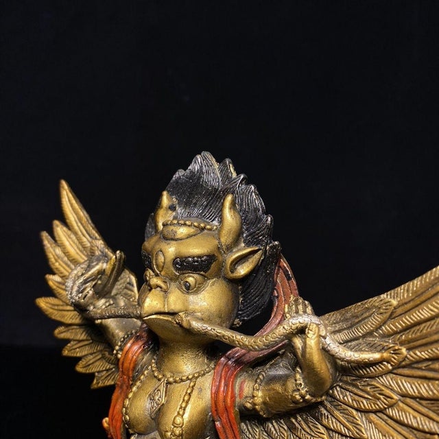Late 19th Century Gilt Bronze Garuda Statue, Mythical Bird Figure, 700g For Sale In Los Angeles - Image 6 of 9