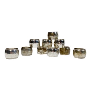 Vintage Hammered Silverplate Napkin Rings, Set of 10 For Sale
