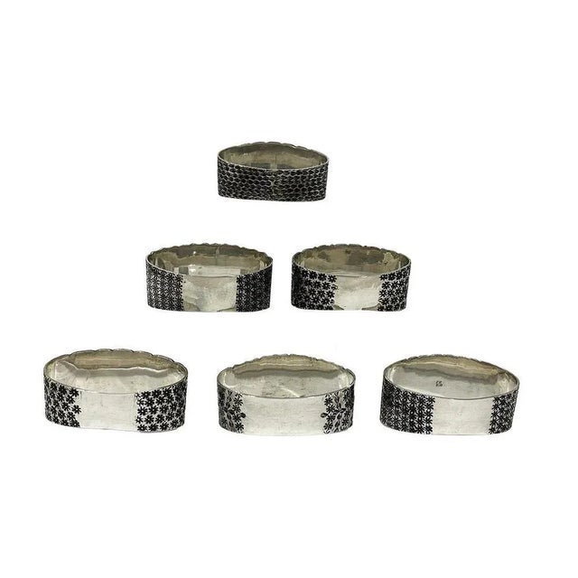 Indonesian Silver Yogya Napkin Rings, 1930s, Set of 6 For Sale - Image 3 of 5