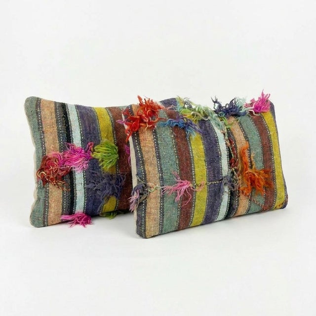 Mid-Century Modern Anatolian Turkish Kilim Lumbar Rug Pillow Cover 16'' X 24'' - Set of Two For Sale - Image 3 of 4