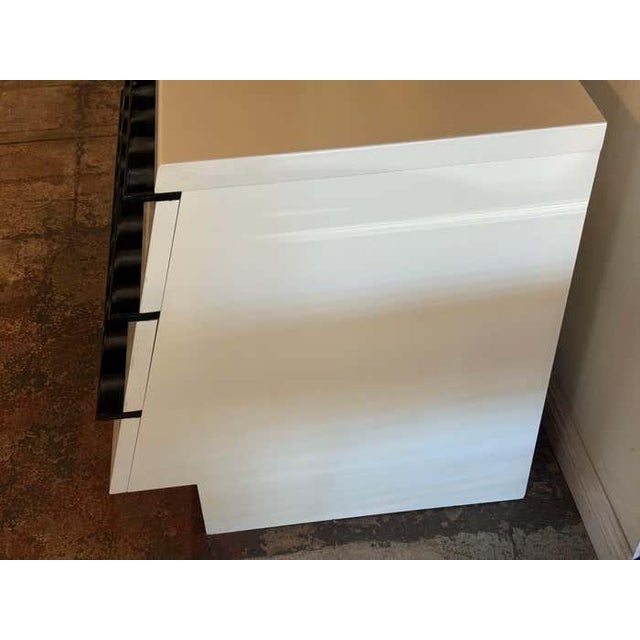 Modern White Lacquered Three-Drawer Dresser With Black Handles For Sale - Image 4 of 8