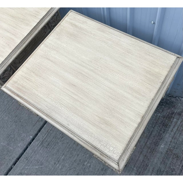 Exquisitely Carved Painted Neoclassical French End Tables With Rustic Finish - For Sale - Image 9 of 12