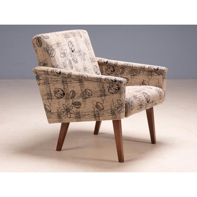Mid-Century Upholstered Armchairs with Floral Fabric, Czechoslovakia, 1950s, Set of 2 For Sale - Image 4 of 6