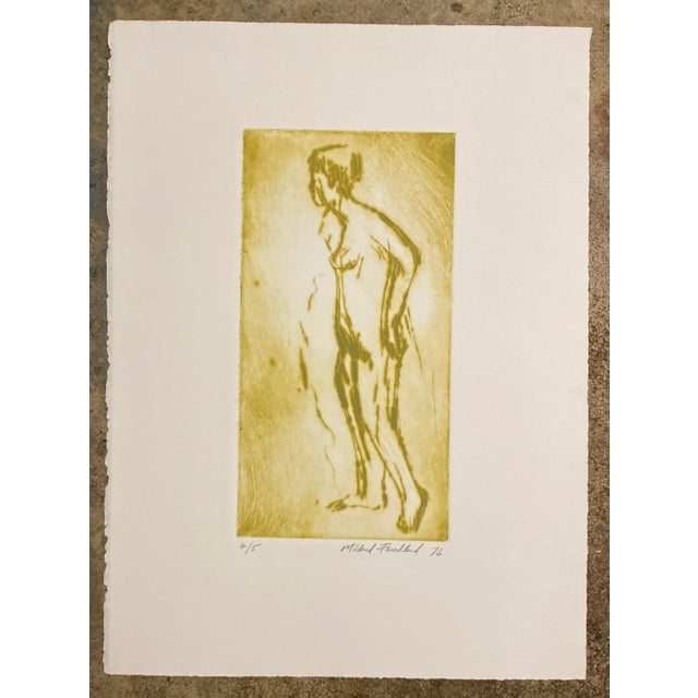 1976 Margaret Friendland standing female nude in yellow. Pencil signed and number 4 of 5.