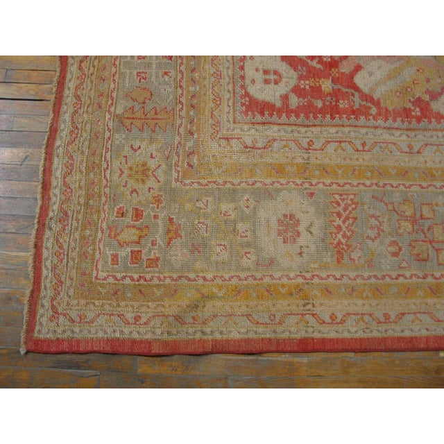 Late 19th Century 1880s Salmon Classic Tribal Antique Turkish Oushak Rug 12' X 15' 6" Handknotted Wool Carpet For Sale - Image 5 of 6