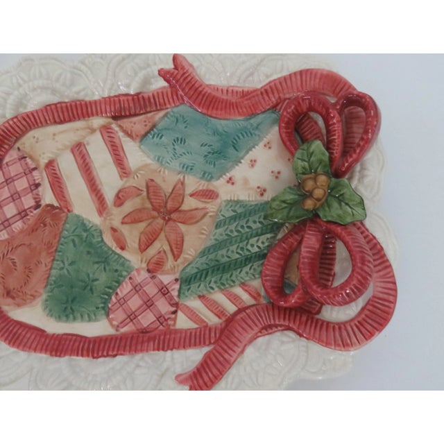 Ceramic Fitz and Floyd Canape Plate Christmas Quilt 1992 For Sale - Image 7 of 12