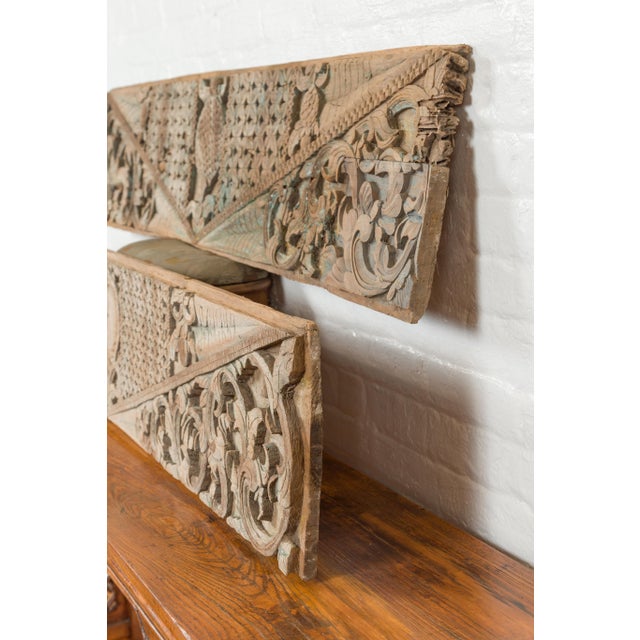 Mid 19th Century Mid 19th Century Indonesian Carved Wood with Traces of Blue Paint Overdoor Panels - A Pair For Sale - Image 5 of 6