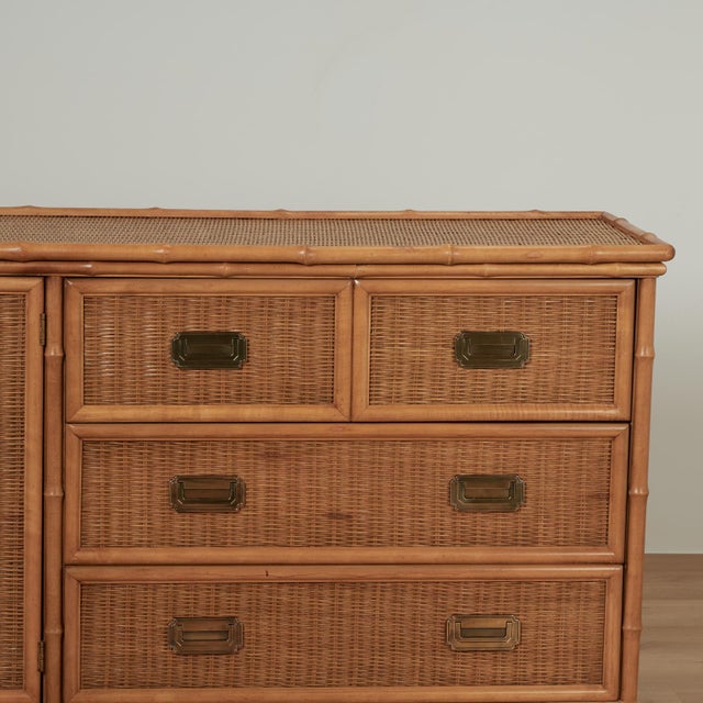1970s Vintage Faux Bamboo and Wicker Cabinet Chest by American of Martinsville For Sale - Image 5 of 16