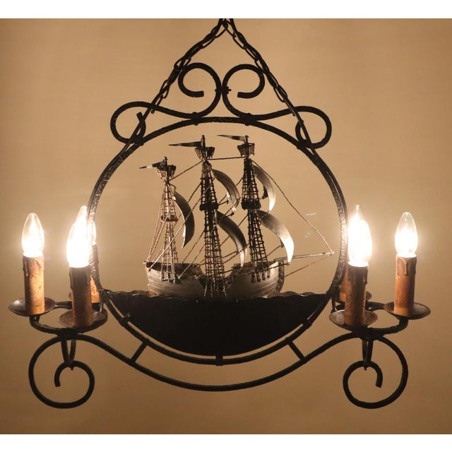 Wrought Iron Sailing Ship Frigate Hanging Lamp For Sale - Image 17 of 18