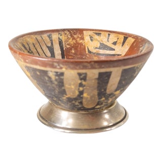 16th Century or Earlier Pre-Columbian Pottery Bowl With Sterling Silver Mounts For Sale