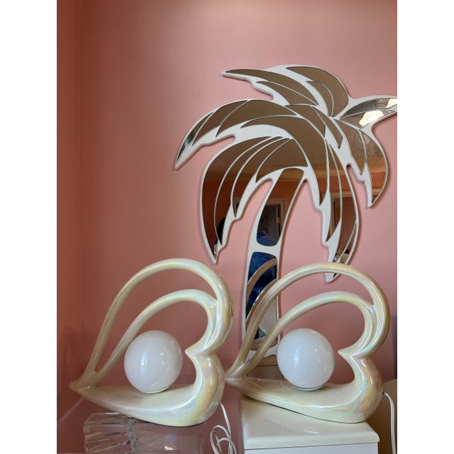 1980s Art Deco Revival Ceramic Heart Lamps - a Pair For Sale - Image 4 of 6