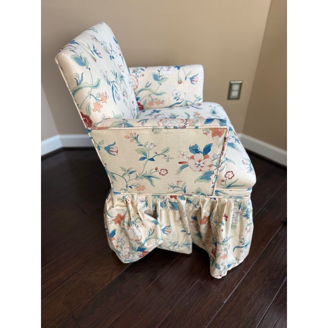English Vintage Chintz Floral Skirted Slipper Chair For Sale - Image 3 of 6