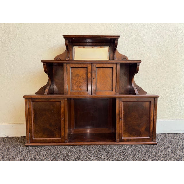 Brown Antique Victorian English Wall Cabinet or Hutch With Burled Wood For Sale - Image 8 of 11
