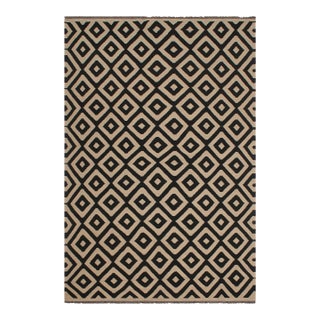 Modern Kilim Beige Black Wool Rug - 6'6" X 9'7" For Sale