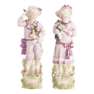 Porcelain Figurines with Animals, 19th Century, Set of 2 For Sale