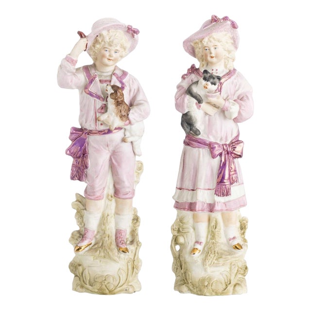 Porcelain Figurines with Animals, 19th Century, Set of 2 For Sale