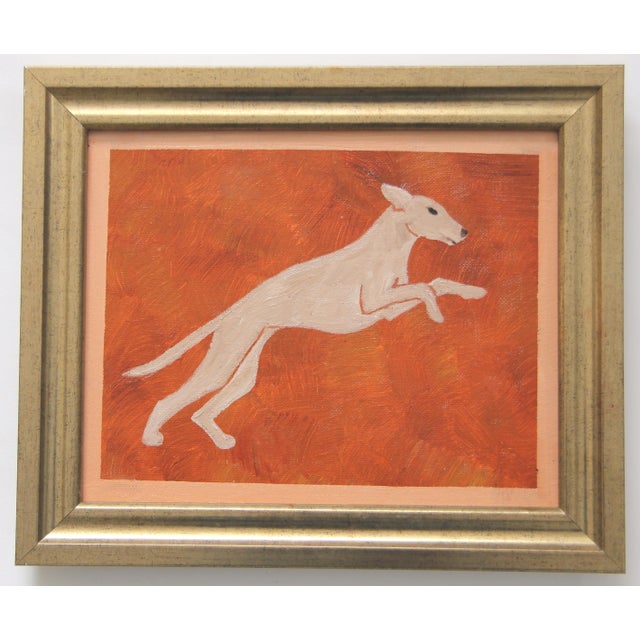 Art Deco Dog Greyhound Burnt Umber Burnt Orange Minimalism Style of Erte Art Deco Oil Painting by Cleo Plowden For Sale - Image 3 of 3