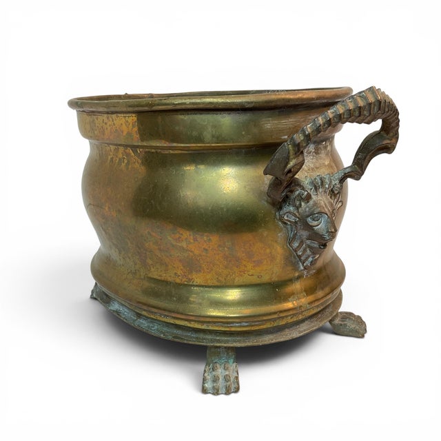 French Provincial Brass Lions Head & Claw Feet Jardinière Planter For Sale - Image 3 of 14
