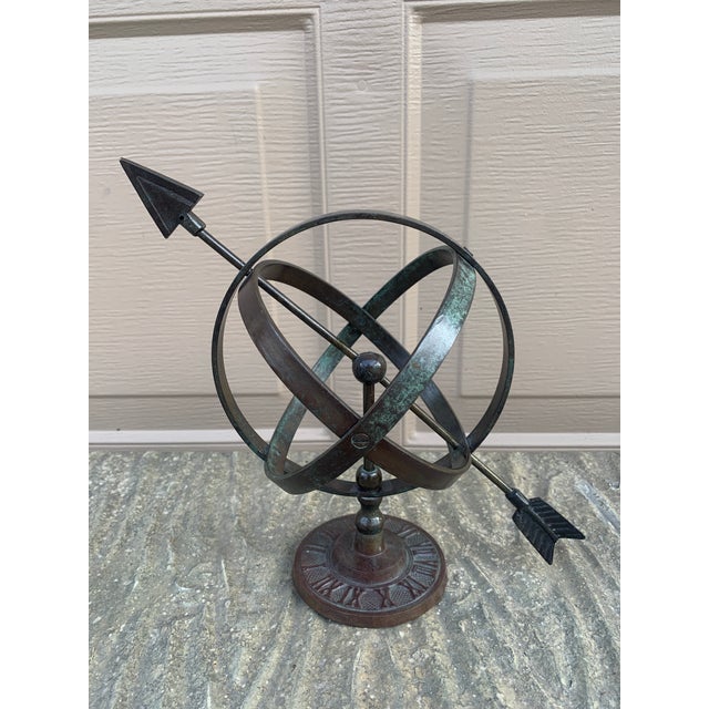 Verdigris Vintage English Country Iron Verdigris Garden Armillary Sundial For Sale - Image 8 of 9