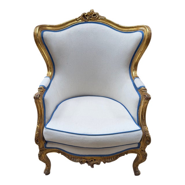 Late 19th Century French Salon Louis XV Style Bergere Chair For Sale