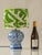 Boho Chic Royal Delft Blue & White Ceramic Table Lamp with New Green Ikat Shade For Sale - Image 3 of 11
