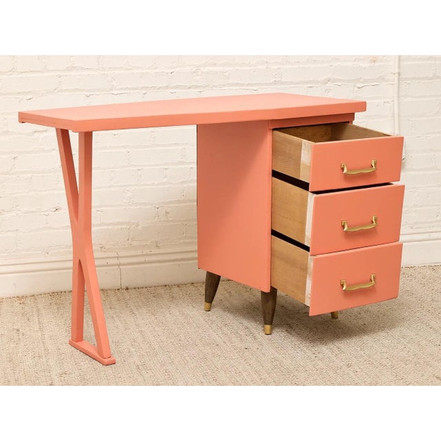 Wood Vintage Peach Single Pedestal Desk For Sale - Image 7 of 9