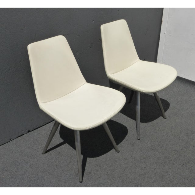 Vintage Contemporary Style White Vinyl Accent Chairs W Metal Peg Legs